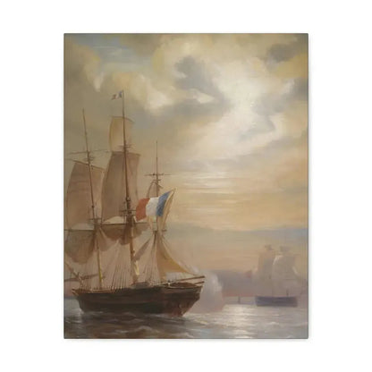 Jean-Antoine Theodore Gudin (1802-1880) Sailing Ships at Dusk - Canvas Wall Art 16″ x 20″ 1.25" - The Sticker Space