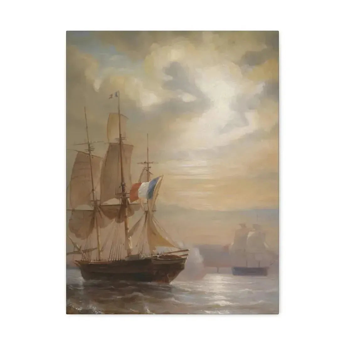 Jean-Antoine Theodore Gudin (1802-1880) Sailing Ships at Dusk - Canvas Wall Art 18″ x 24″ 1.25" - The Sticker Space