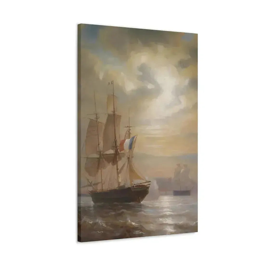 Jean-Antoine Theodore Gudin (1802-1880) Sailing Ships at Dusk - Canvas Wall Art - The Sticker Space