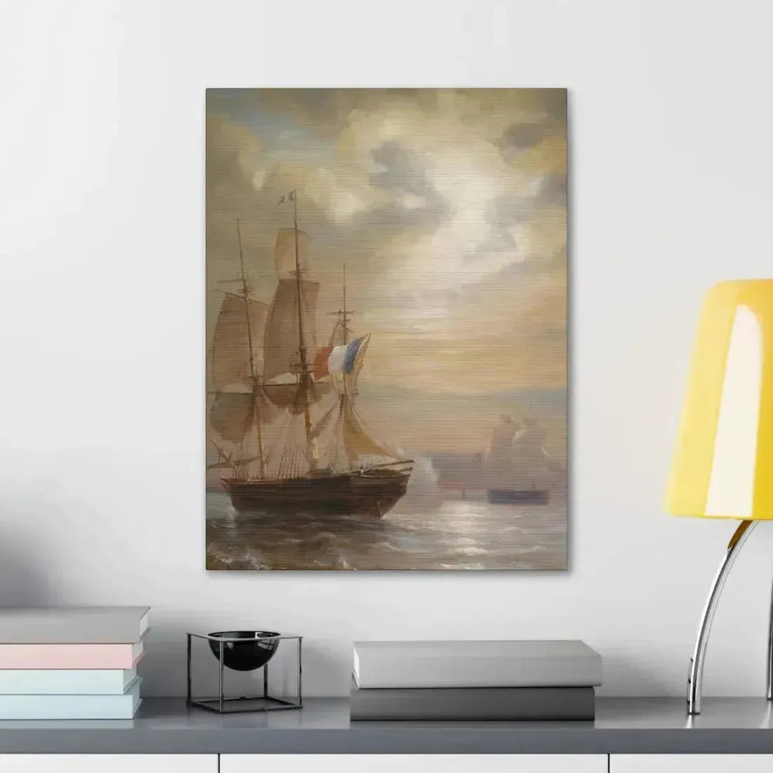 Jean-Antoine Theodore Gudin (1802-1880) Sailing Ships at Dusk - Canvas Wall Art - The Sticker Space