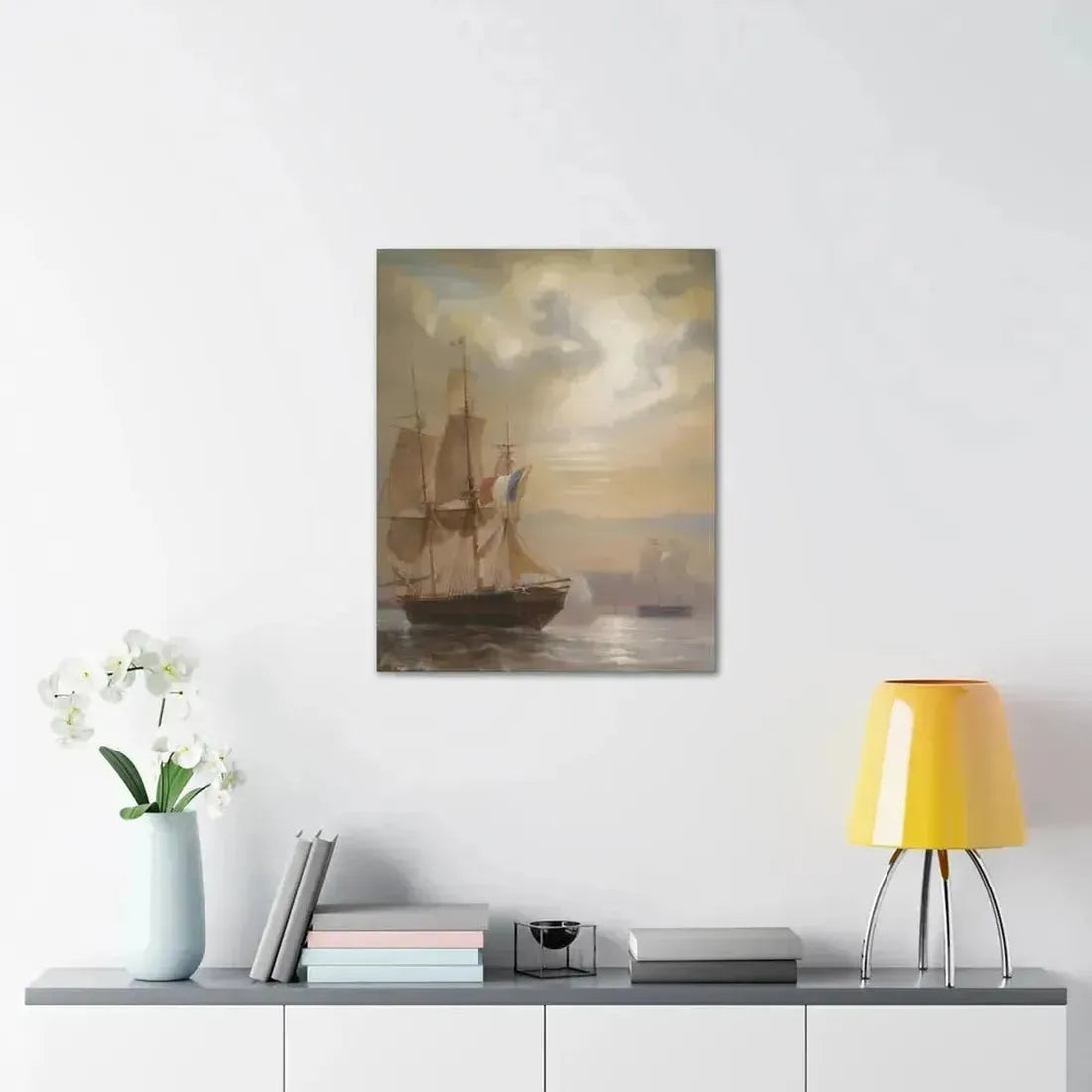 Jean-Antoine Theodore Gudin (1802-1880) Sailing Ships at Dusk - Canvas Wall Art - The Sticker Space