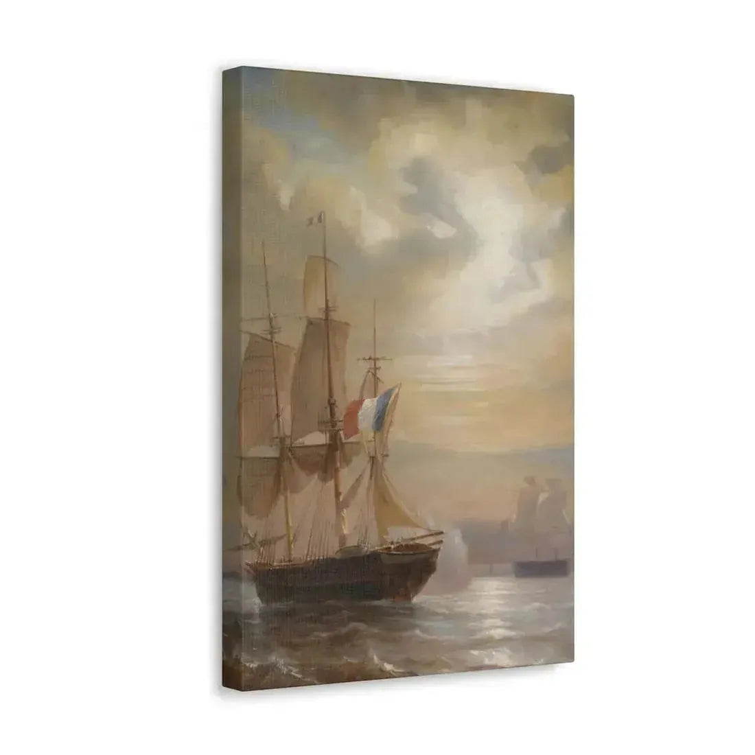 Jean-Antoine Theodore Gudin (1802-1880) Sailing Ships at Dusk - Canvas Wall Art - The Sticker Space