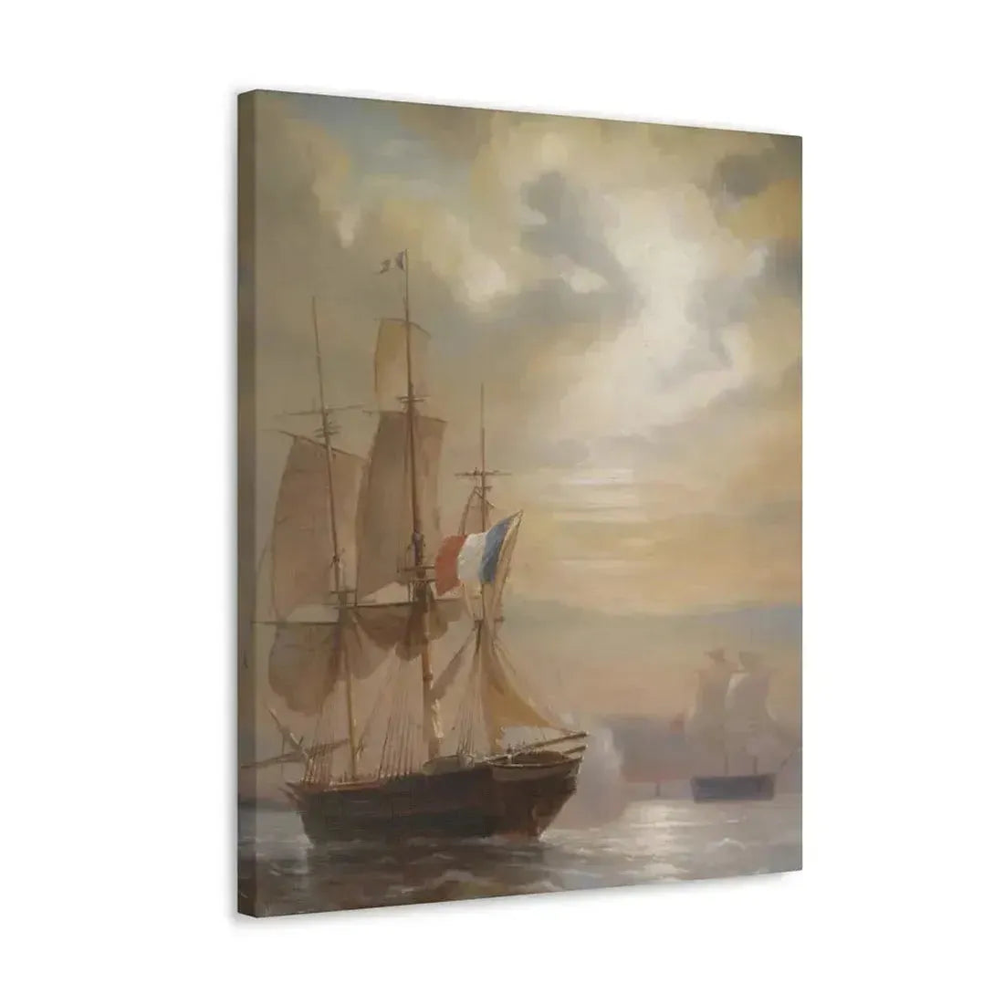 Jean-Antoine Theodore Gudin (1802-1880) Sailing Ships at Dusk - Canvas Wall Art - The Sticker Space
