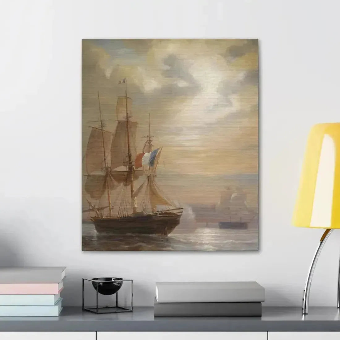 Jean-Antoine Theodore Gudin (1802-1880) Sailing Ships at Dusk - Canvas Wall Art - The Sticker Space