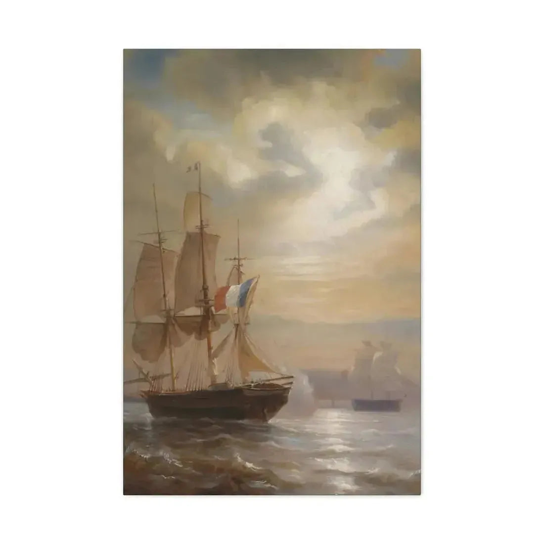 Jean-Antoine Theodore Gudin (1802-1880) Sailing Ships at Dusk - Canvas Wall Art - The Sticker Space