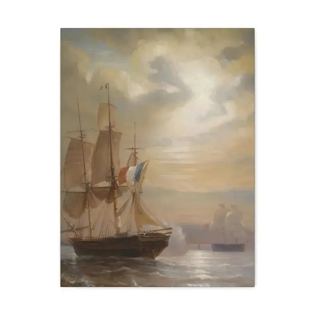 Jean-Antoine Theodore Gudin (1802-1880) Sailing Ships at Dusk - Canvas Wall Art - The Sticker Space