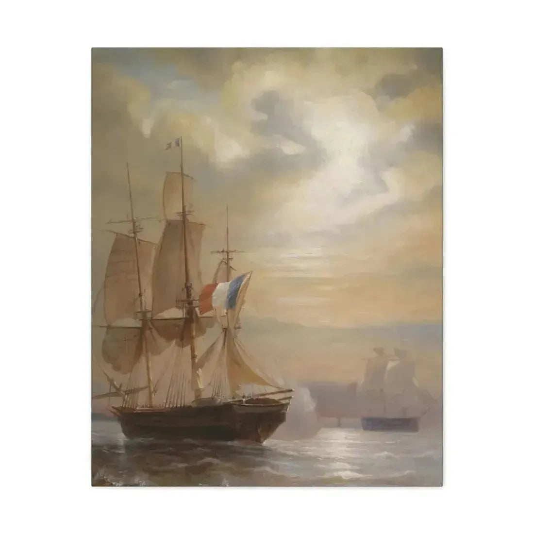 Jean-Antoine Theodore Gudin (1802-1880) Sailing Ships at Dusk - Canvas Wall Art - The Sticker Space