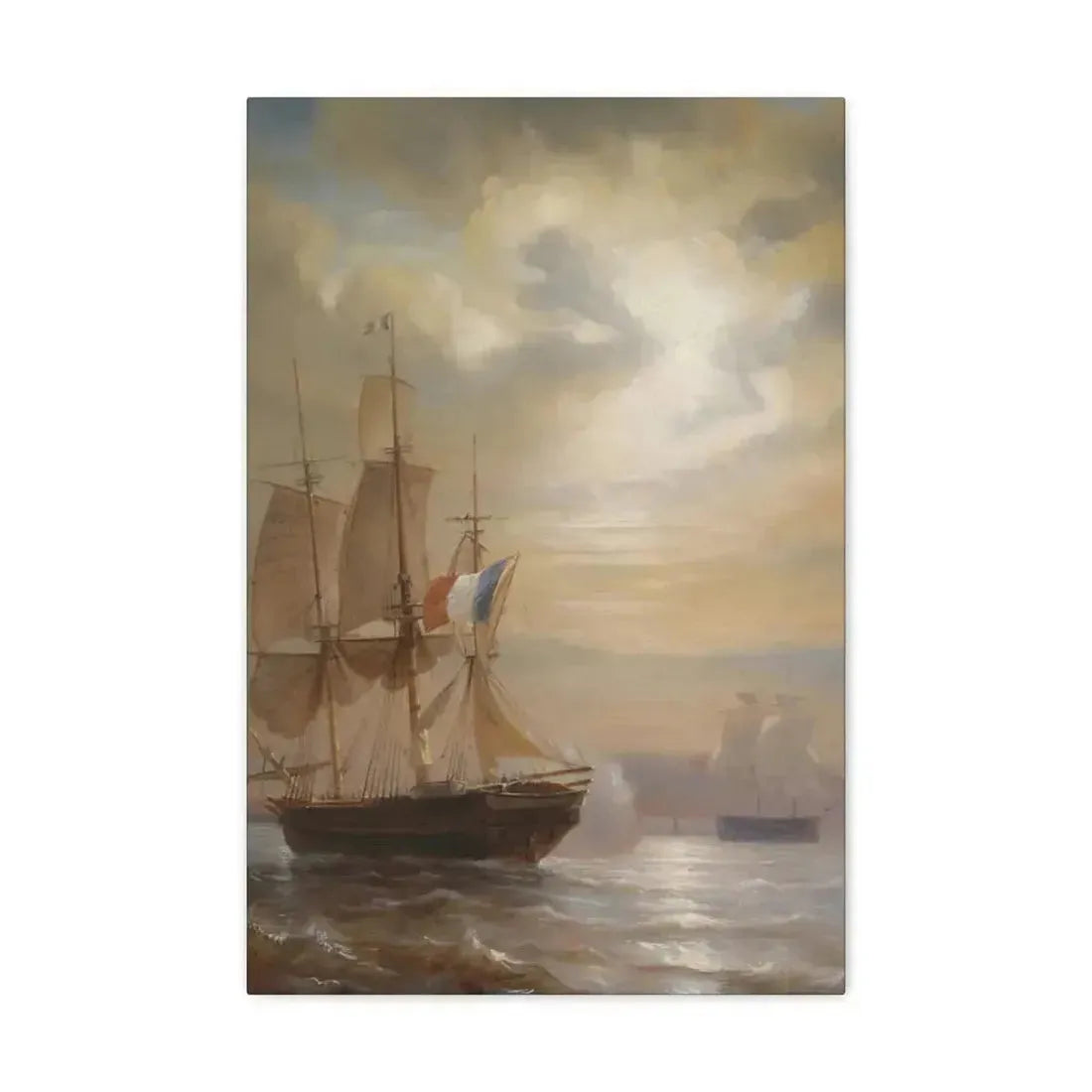 Jean-Antoine Theodore Gudin (1802-1880) Sailing Ships at Dusk - Canvas Wall Art - The Sticker Space