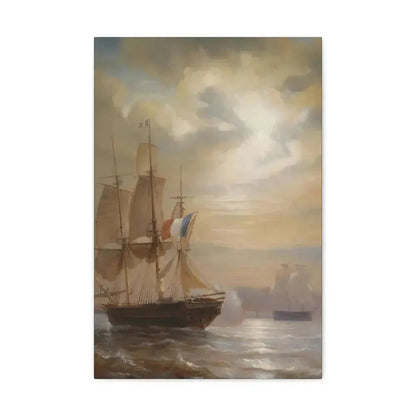 Jean-Antoine Theodore Gudin (1802-1880) Sailing Ships at Dusk - Canvas Wall Art - The Sticker Space