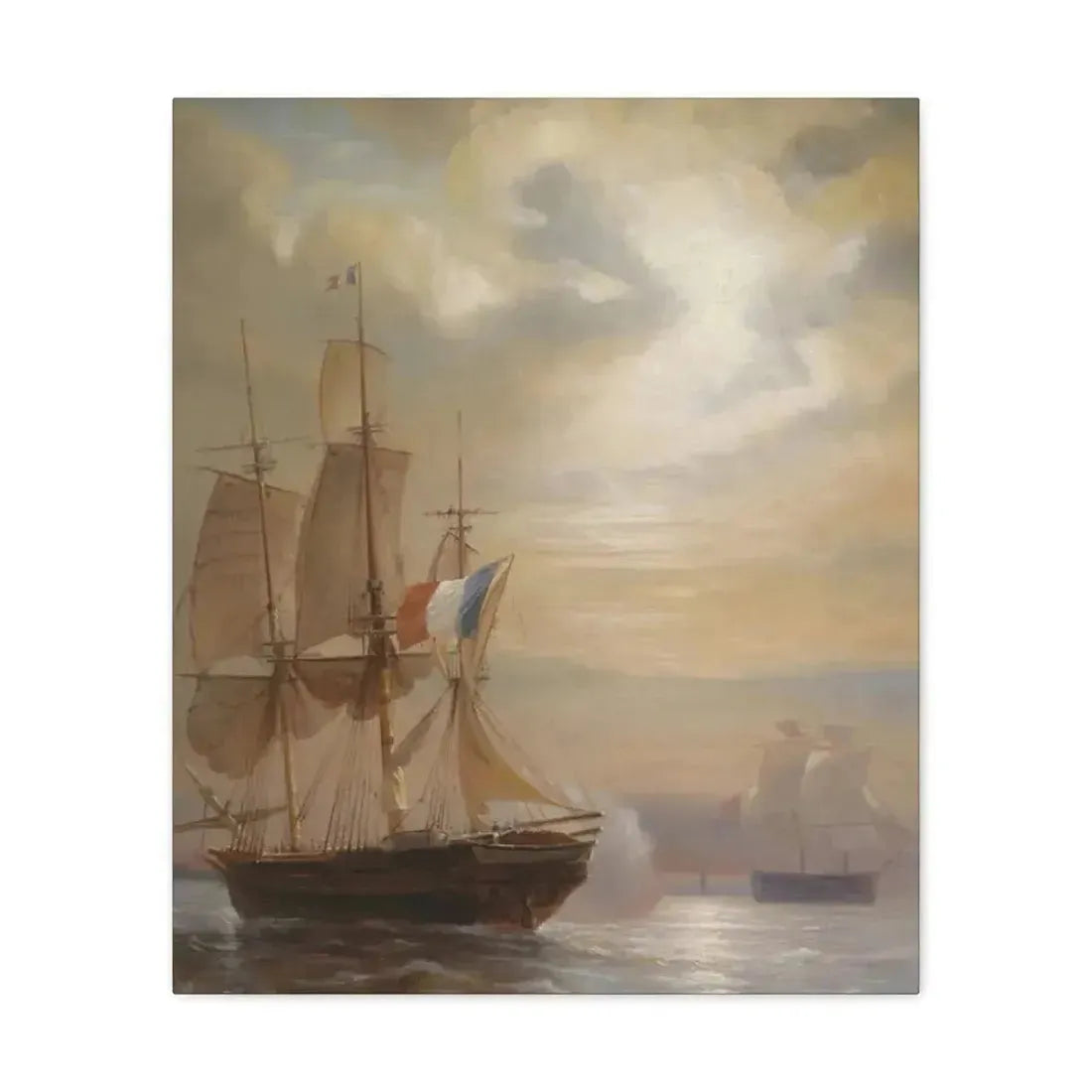 Jean-Antoine Theodore Gudin (1802-1880) Sailing Ships at Dusk - Canvas Wall Art - The Sticker Space