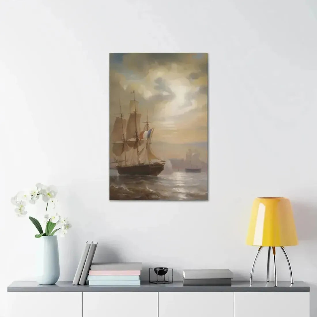 Jean-Antoine Theodore Gudin (1802-1880) Sailing Ships at Dusk - Canvas Wall Art - The Sticker Space