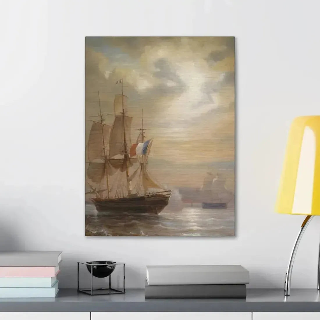 Jean-Antoine Theodore Gudin (1802-1880) Sailing Ships at Dusk - Canvas Wall Art - The Sticker Space