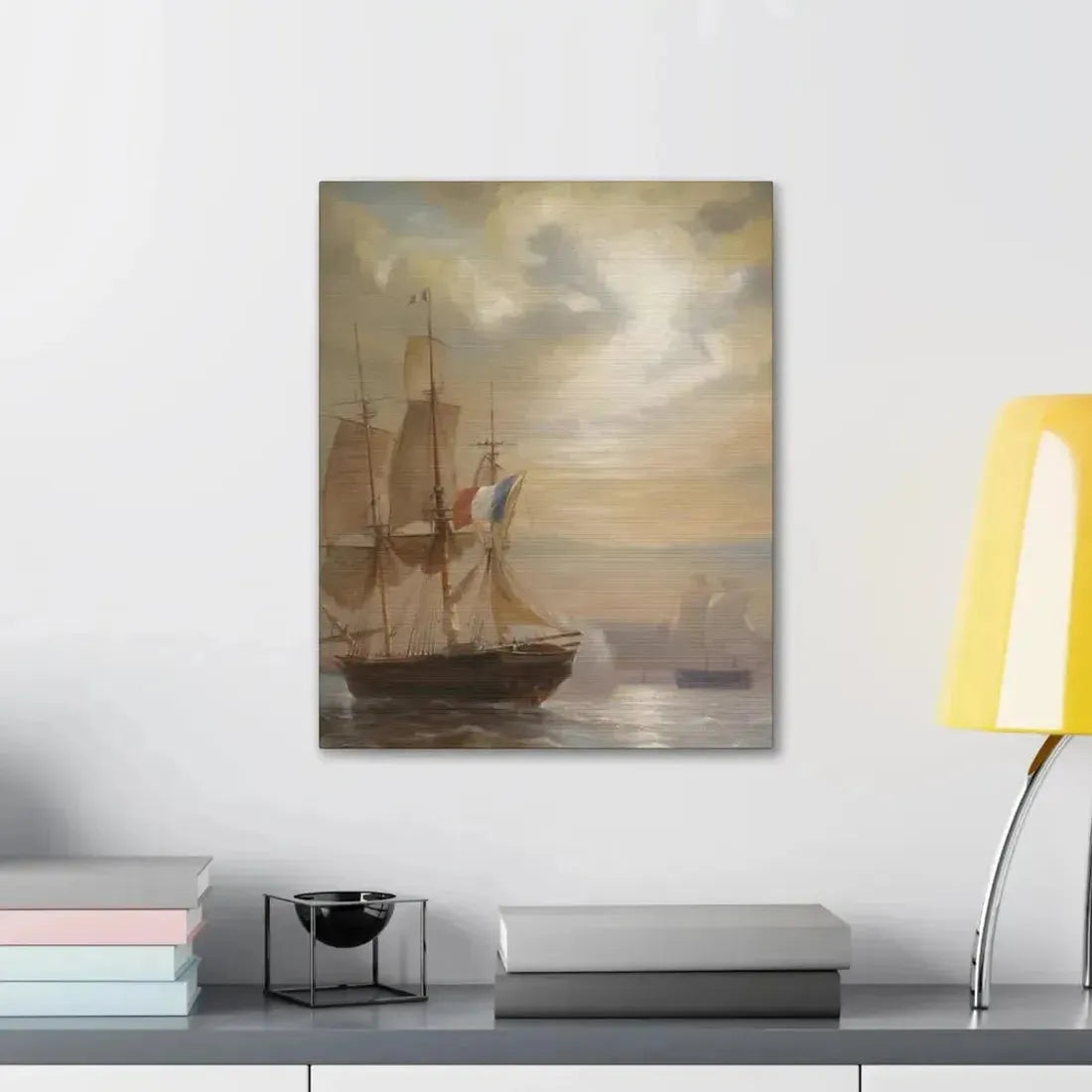 Jean-Antoine Theodore Gudin (1802-1880) Sailing Ships at Dusk - Canvas Wall Art - The Sticker Space