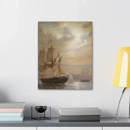 Jean-Antoine Theodore Gudin (1802-1880) Sailing Ships at Dusk - Canvas Wall Art - The Sticker Space