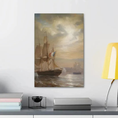 Jean-Antoine Theodore Gudin (1802-1880) Sailing Ships at Dusk - Canvas Wall Art - The Sticker Space