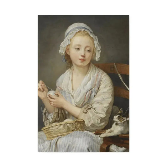 Jean-Baptiste Greuze (1725-1805) The Wool Winder c1759 - Canvas Wall Art 24″ x 36″ 1.25" - The Sticker Space
