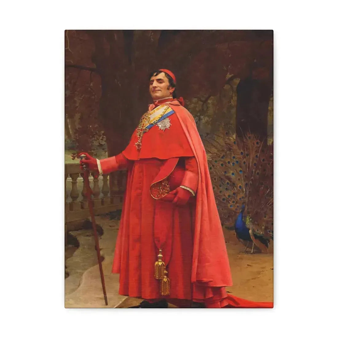 Jehan Georges Vibert (1840-1902) The Preening Peacock - Canvas Wall Art 12″ x 16″ 1.25" - The Sticker Space