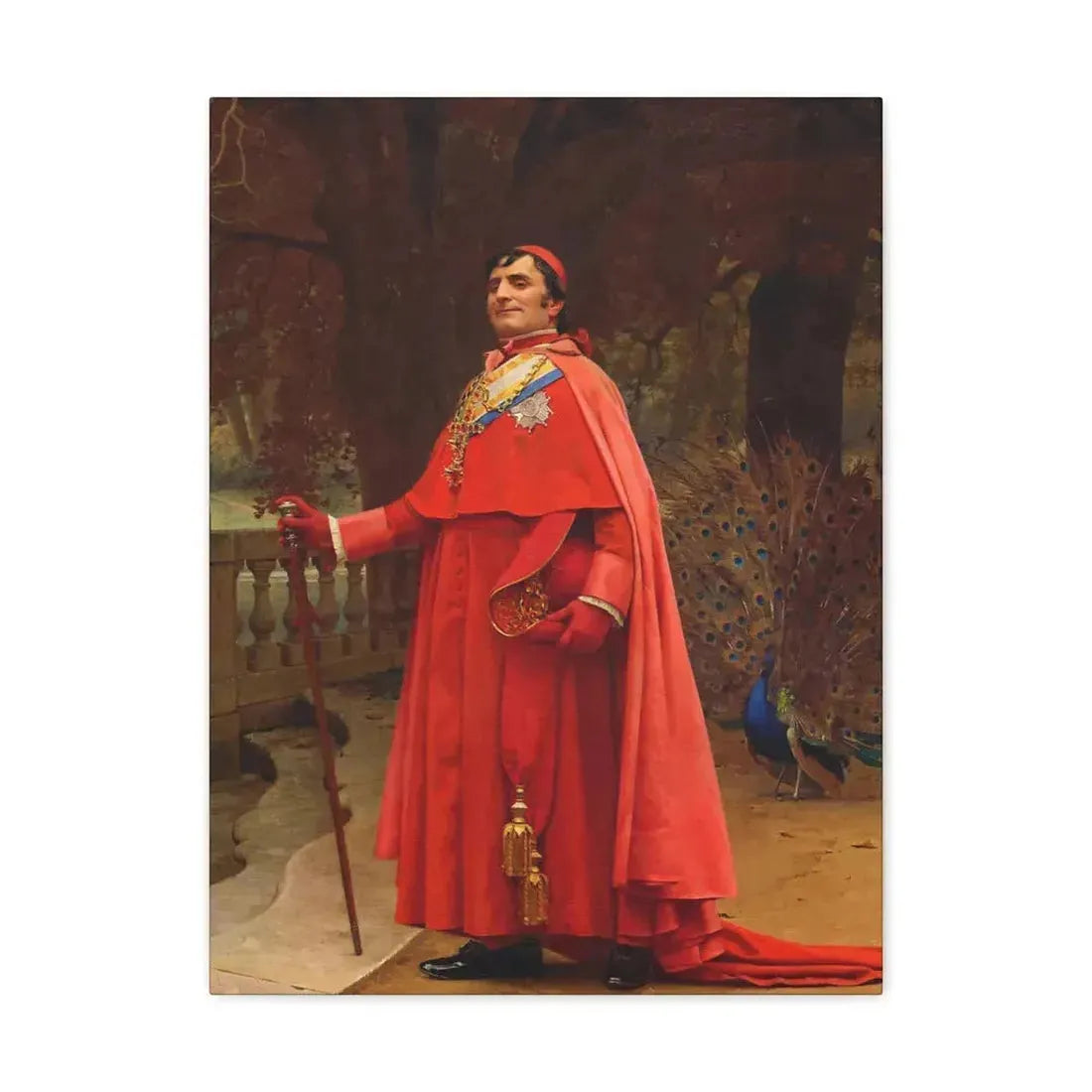 Jehan Georges Vibert (1840-1902) The Preening Peacock - Canvas Wall Art 18″ x 24″ 1.25" - The Sticker Space