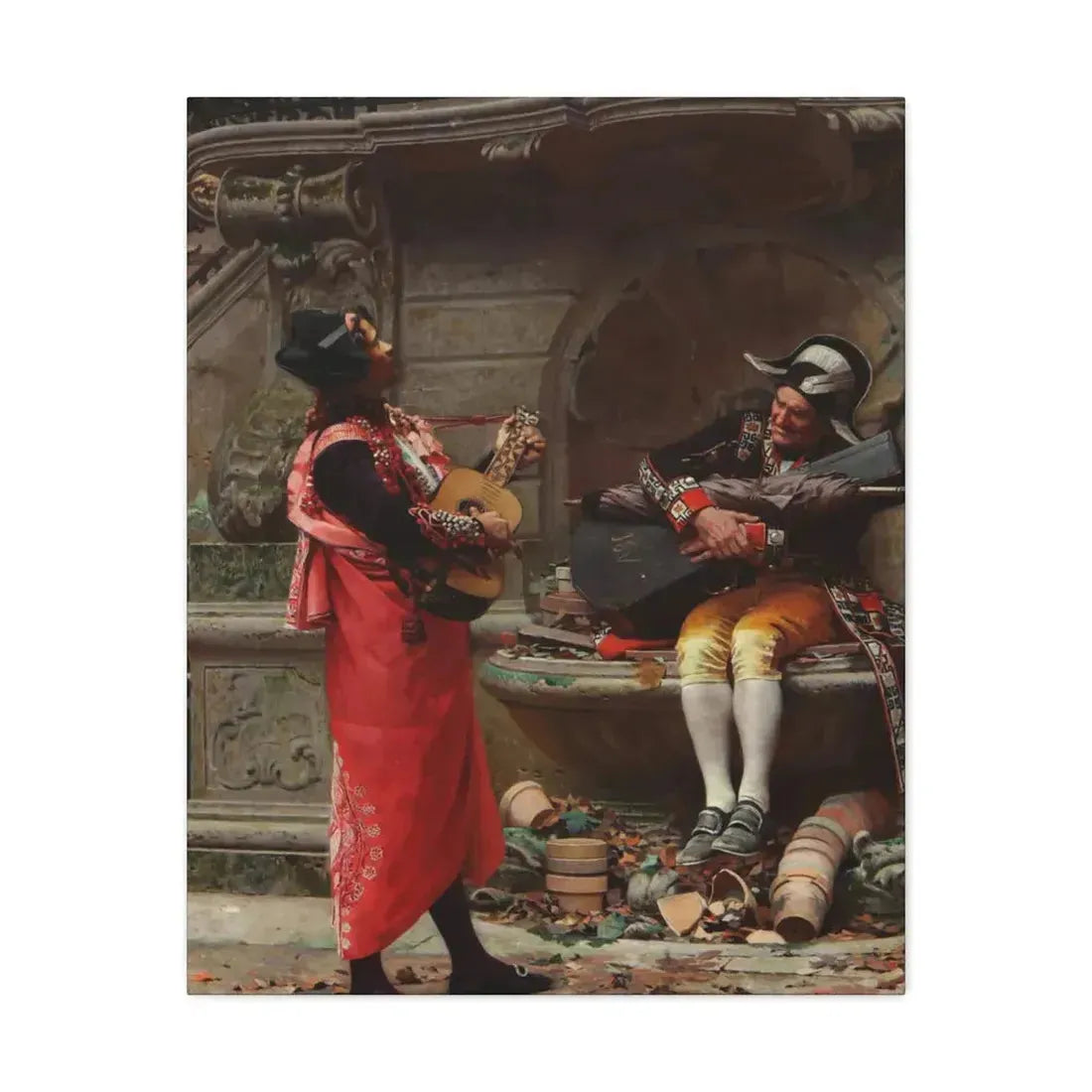 Jehan Georges Vibert (1840-1902) The Serenade - Canvas Wall Art 24″ x 30″ 1.25" - The Sticker Space