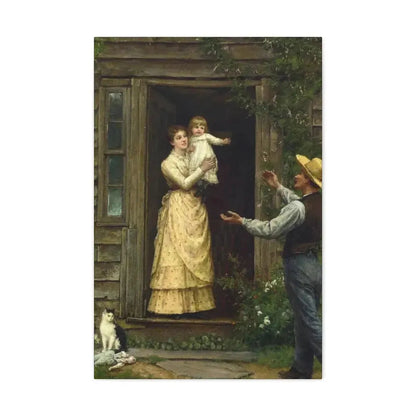 Jennie Augusta Brownscombe (1850-1936) The Homecoming (a classic image of American pioneer life) - 1885 - Canvas Wall Art 20″ x 30″ 1.25" - The Sticker Space