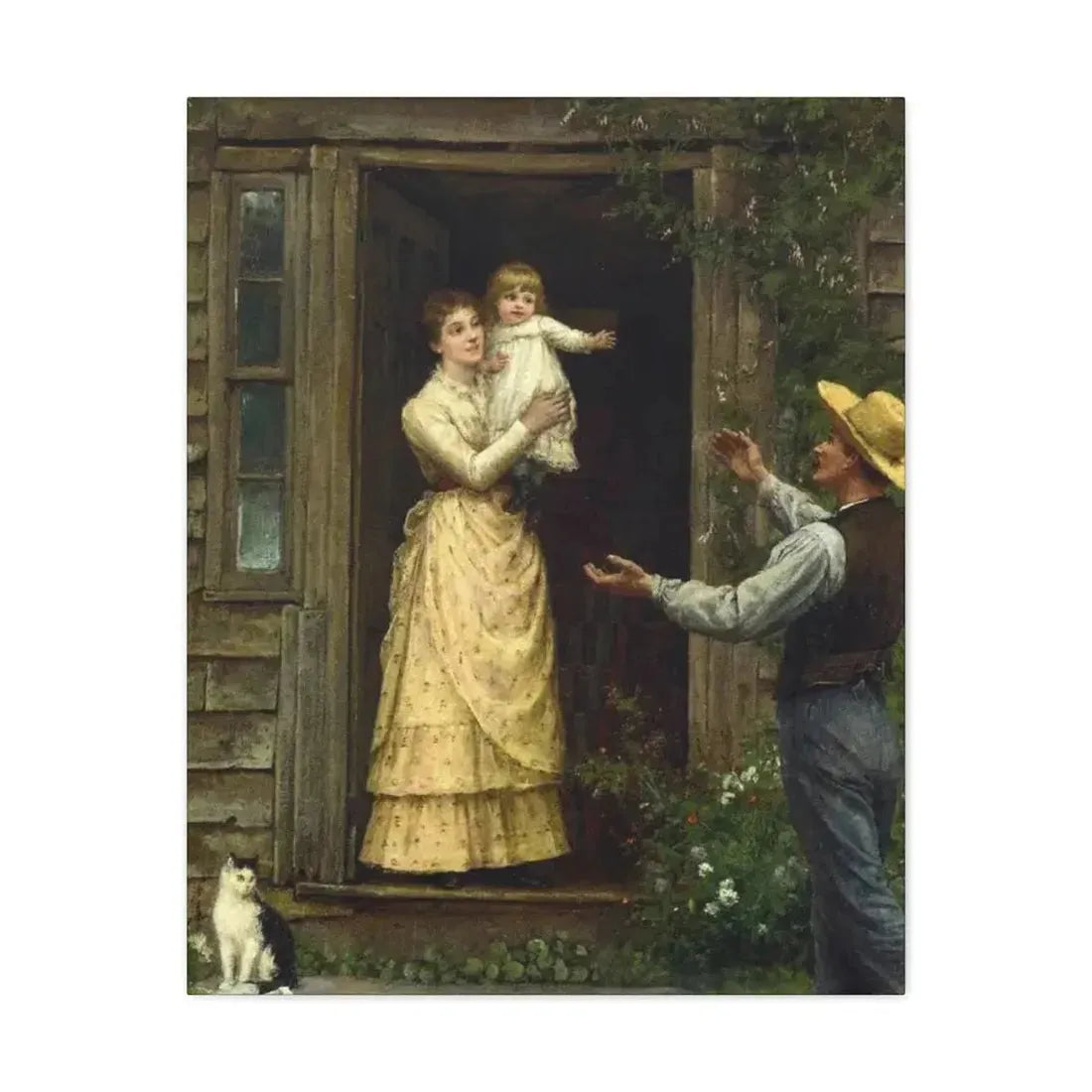 Jennie Augusta Brownscombe (1850-1936) The Homecoming (a classic image of American pioneer life) - 1885 - Canvas Wall Art 24″ x 30″ 1.25" - The Sticker Space