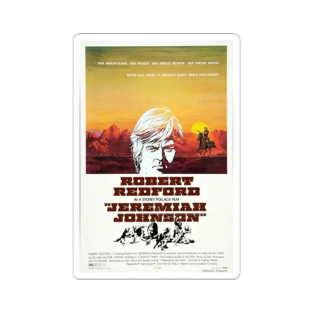Jeremiah Johnson 1972 Movie Poster - STICKER Vinyl Kiss-Cut Decal 2 Inch White - The Sticker Space