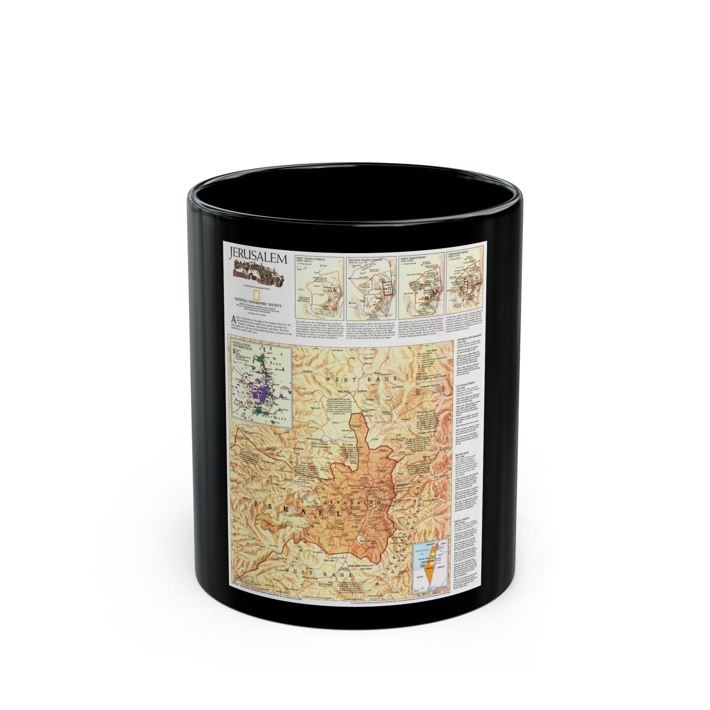 Jerusalem (1996) (Map) Black Coffee Mug-11oz-The Sticker Space