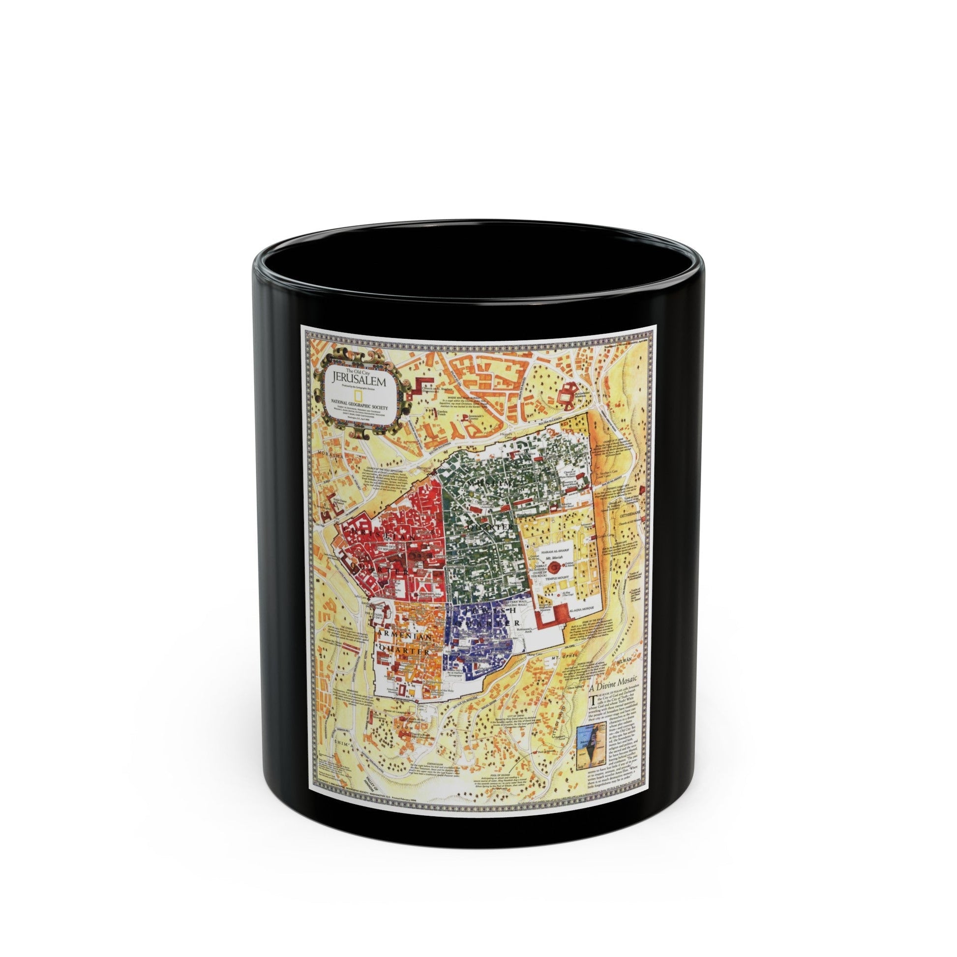 Jerusalem- The Old City (1996) (Map) Black Coffee Mug-11oz-The Sticker Space