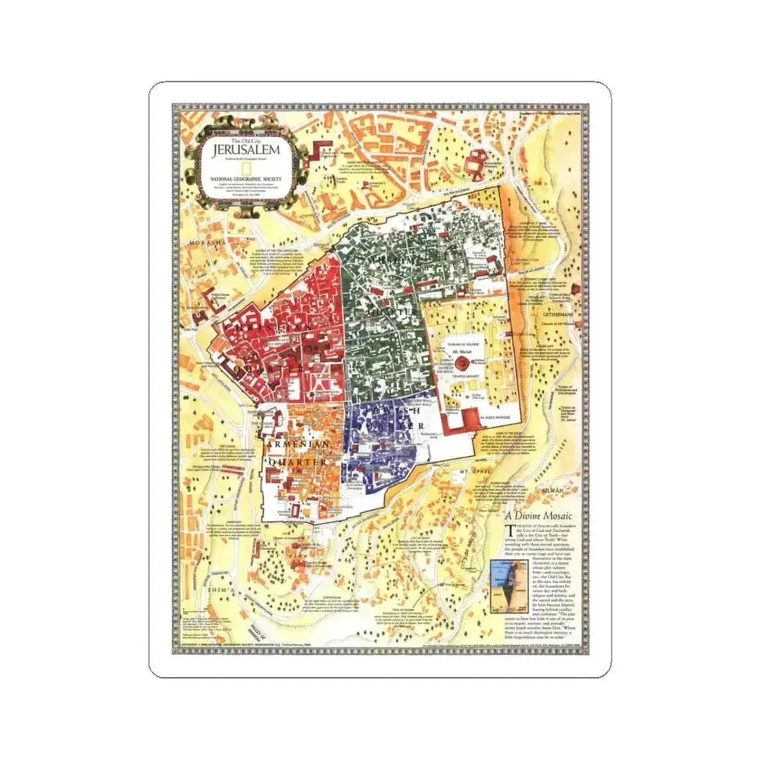Jerusalem- The Old City (1996) (Map) STICKER Vinyl Kiss-Cut Decal 3 Inch White - The Sticker Space