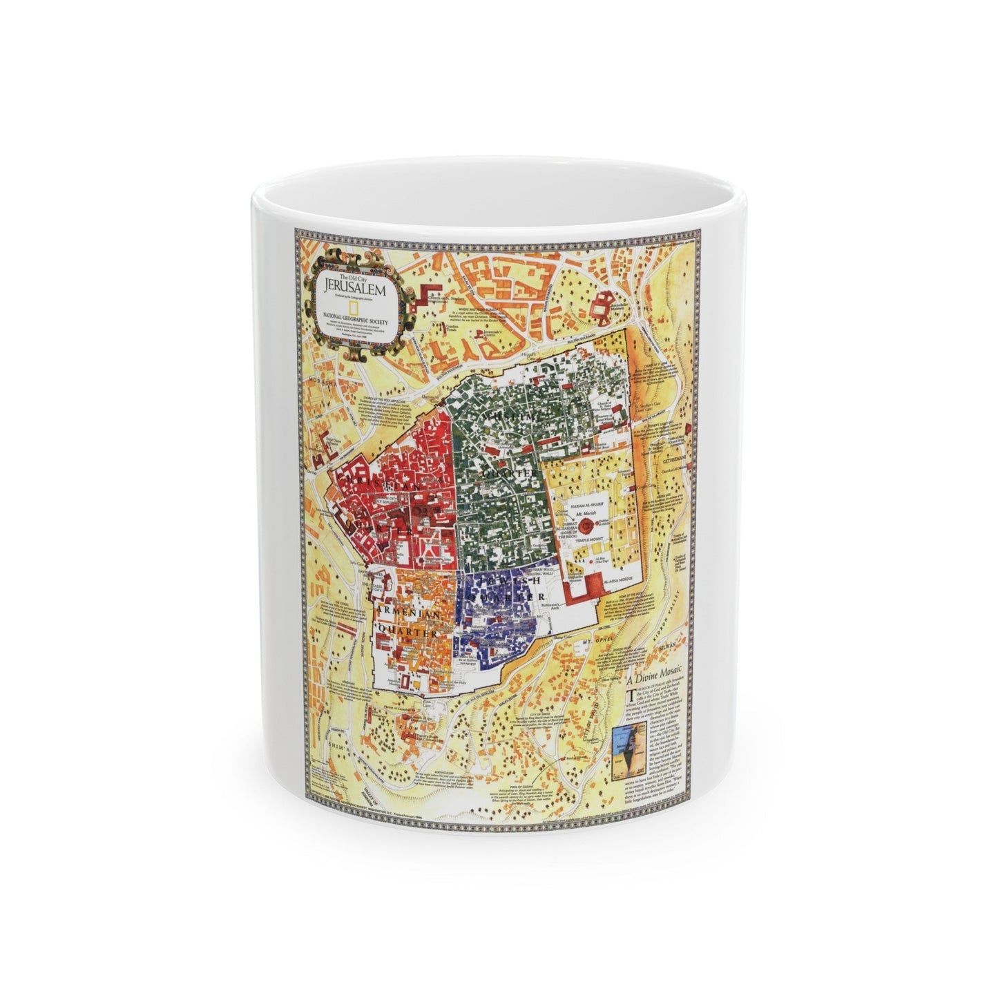 Jerusalem- The Old City (1996) (Map) White Coffee Mug-11oz-The Sticker Space