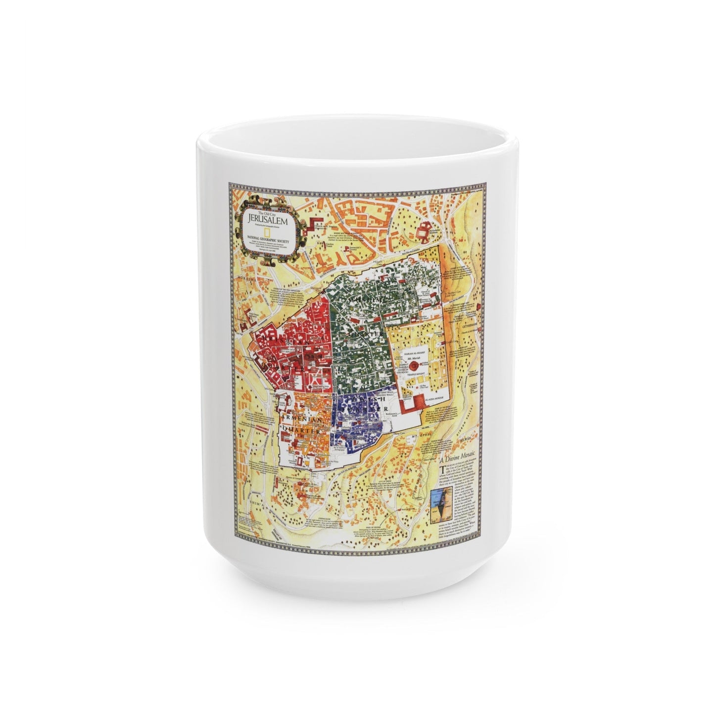 Jerusalem- The Old City (1996) (Map) White Coffee Mug-15oz-The Sticker Space