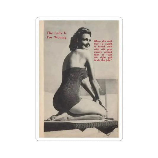 Joan Shawlee #48 - Page 62 - Pages 3 of 3 with, Joan+1 Full Page B&W Photo & Caption from People Today Pocket Mag. 1-26-55 (Vintage Female Icon) STICKER Vinyl Kiss-Cut Decal 2 Inch White - The Sticker Space