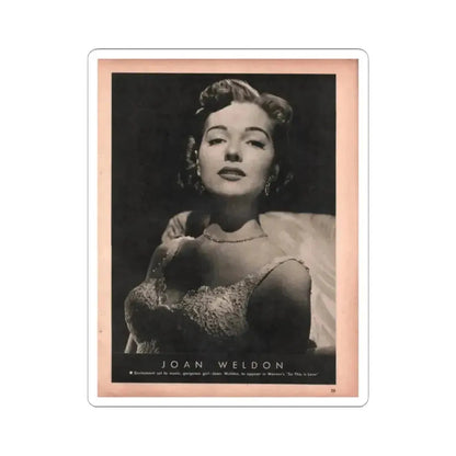 Joan Weldon #27 - 50's B&W 8.5x10.5 Era Mag. Glamour Photo (Vintage Female Icon) STICKER Vinyl Kiss-Cut Decal 2 Inch White - The Sticker Space