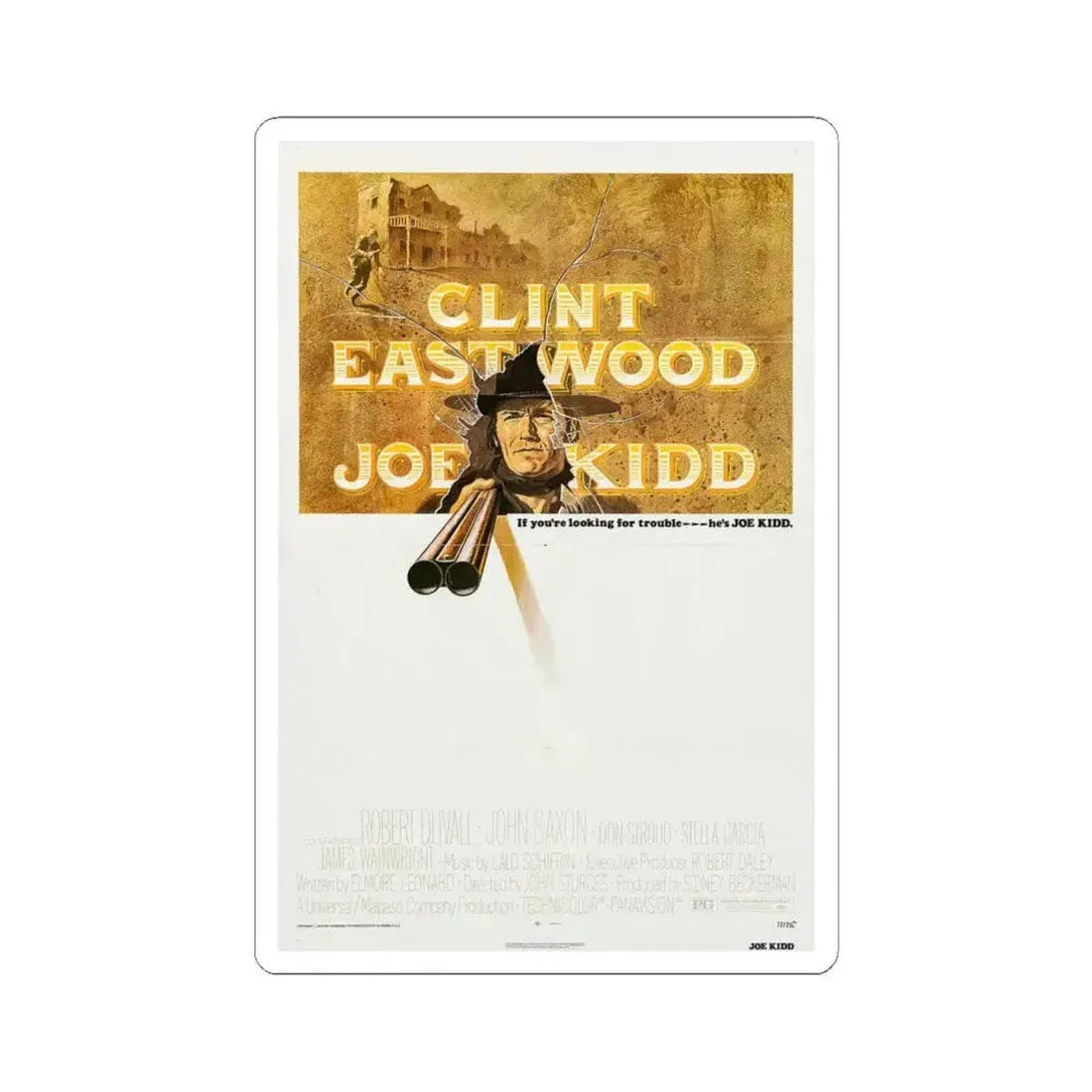 Joe Kidd 1972 Movie Poster - STICKER Vinyl Kiss-Cut Decal 4 Inch White - The Sticker Space