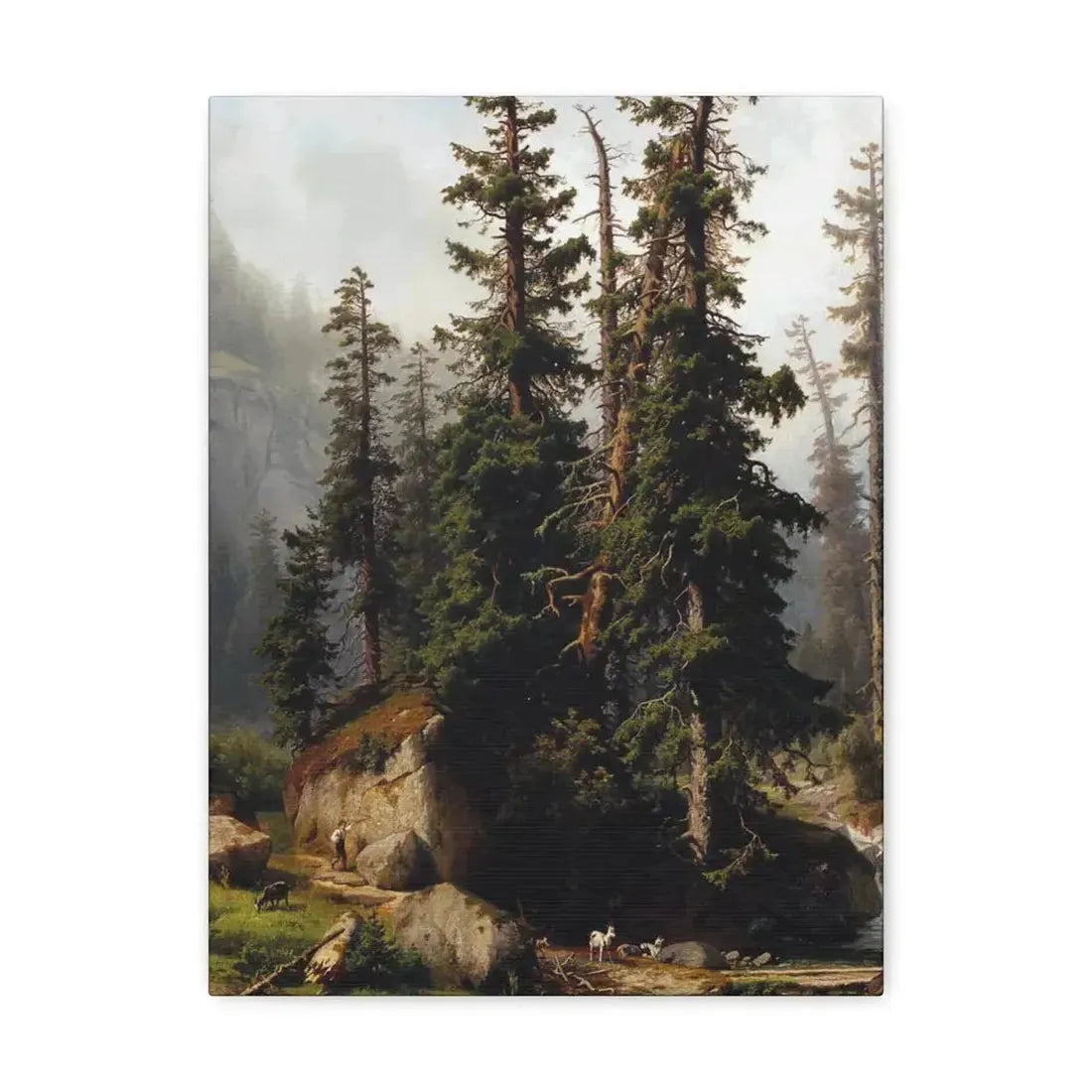 Johann Joseph Jansen (1829-1905) A shepherd and goats in a mountainous landscape 1873 - Canvas Wall Art 12″ x 16″ 1.25" - The Sticker Space