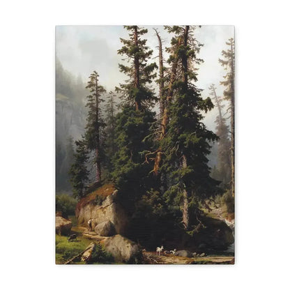 Johann Joseph Jansen (1829-1905) A shepherd and goats in a mountainous landscape 1873 - Canvas Wall Art 12″ x 16″ 1.25" - The Sticker Space