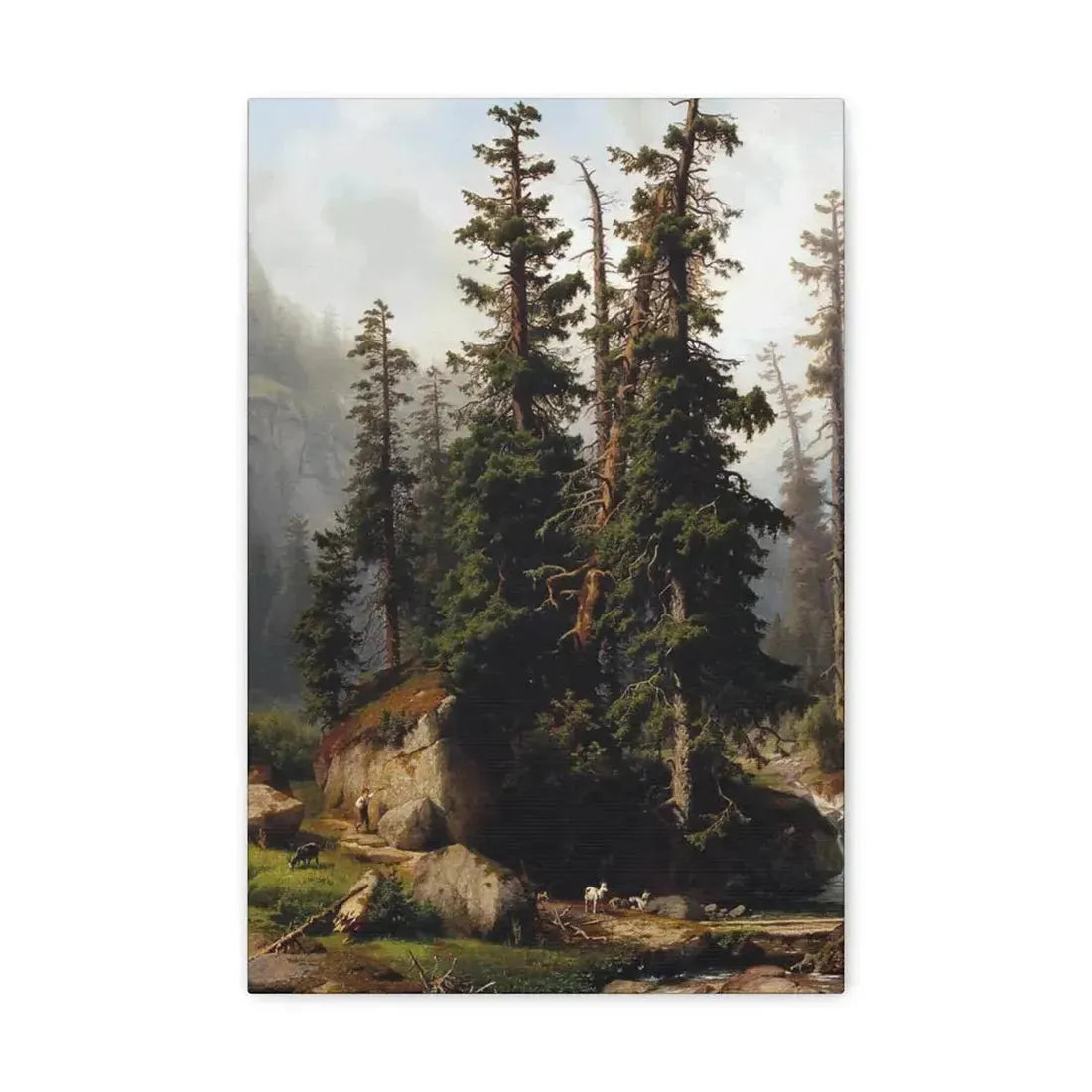 Johann Joseph Jansen (1829-1905) A shepherd and goats in a mountainous landscape 1873 - Canvas Wall Art 12" x 18" 1.25" - The Sticker Space