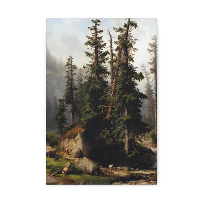 Johann Joseph Jansen (1829-1905) A shepherd and goats in a mountainous landscape 1873 - Canvas Wall Art 12" x 18" 1.25" - The Sticker Space