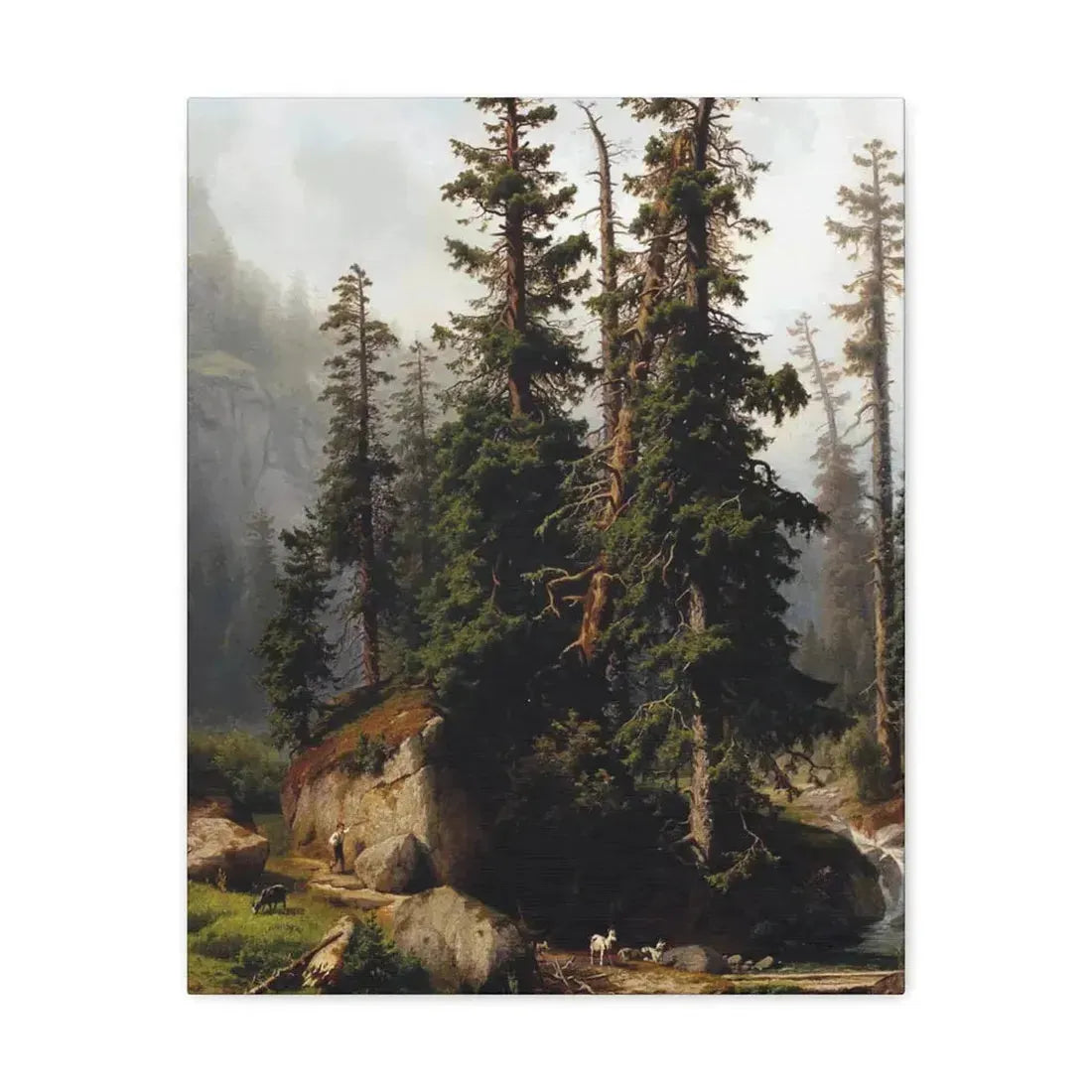 Johann Joseph Jansen (1829-1905) A shepherd and goats in a mountainous landscape 1873 - Canvas Wall Art 16″ x 20″ 1.25" - The Sticker Space