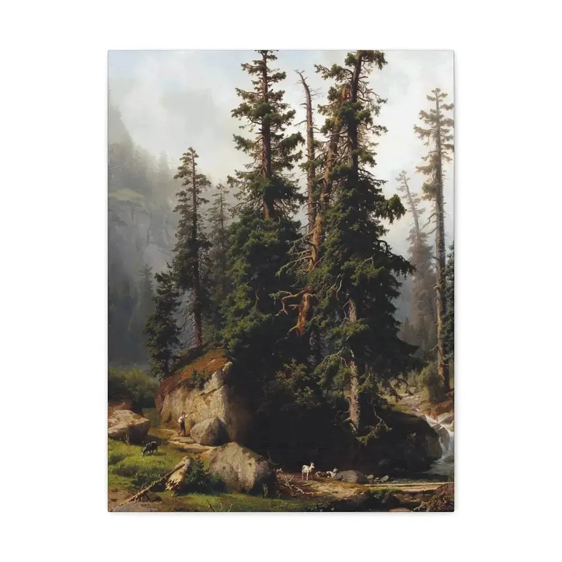 Johann Joseph Jansen (1829-1905) A shepherd and goats in a mountainous landscape 1873 - Canvas Wall Art 18″ x 24″ 1.25" - The Sticker Space