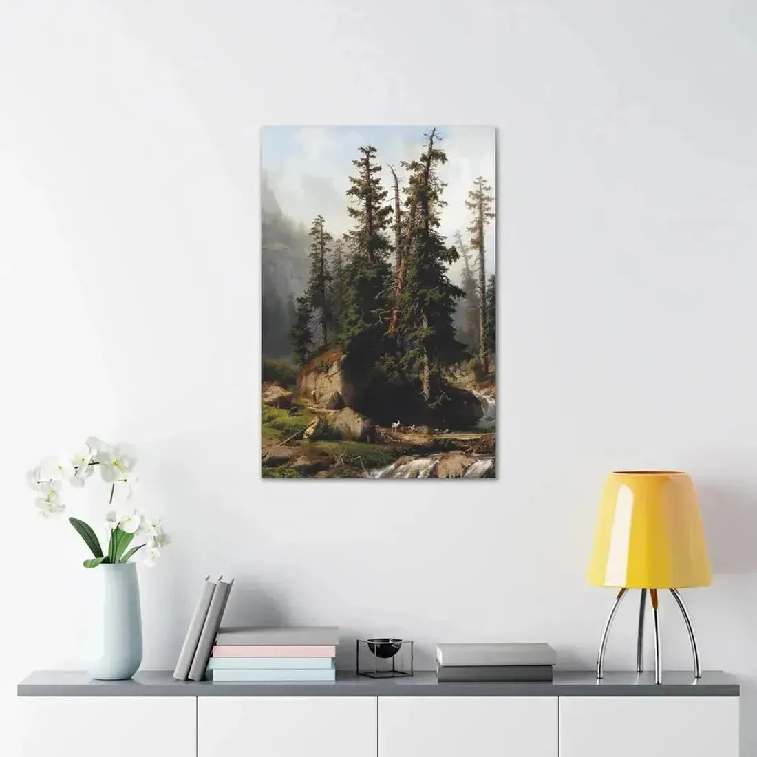 Johann Joseph Jansen (1829-1905) A shepherd and goats in a mountainous landscape 1873 - Canvas Wall Art - The Sticker Space