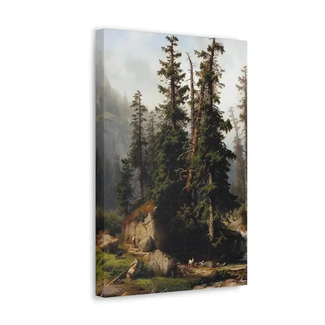 Johann Joseph Jansen (1829-1905) A shepherd and goats in a mountainous landscape 1873 - Canvas Wall Art - The Sticker Space