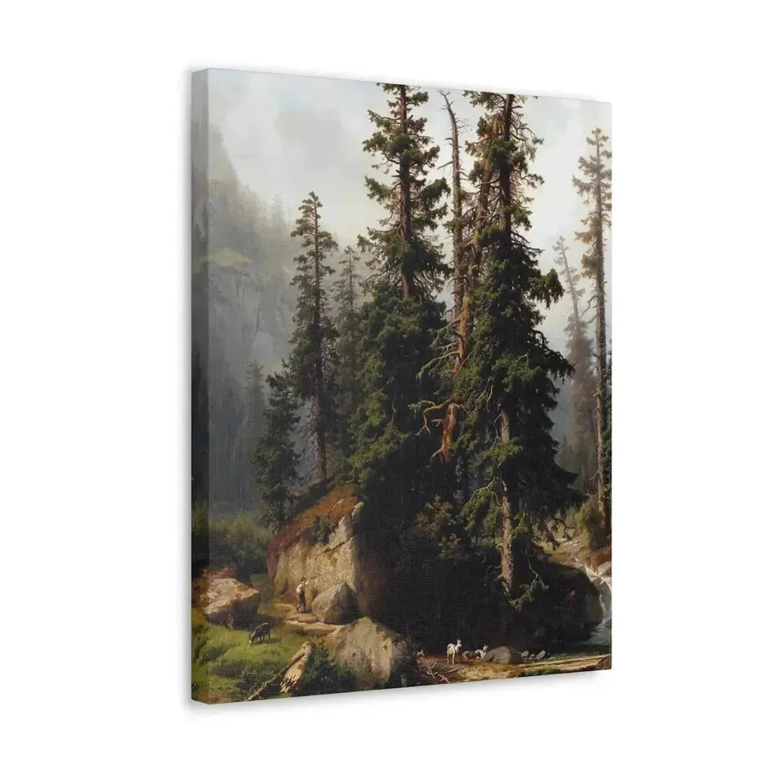 Johann Joseph Jansen (1829-1905) A shepherd and goats in a mountainous landscape 1873 - Canvas Wall Art - The Sticker Space