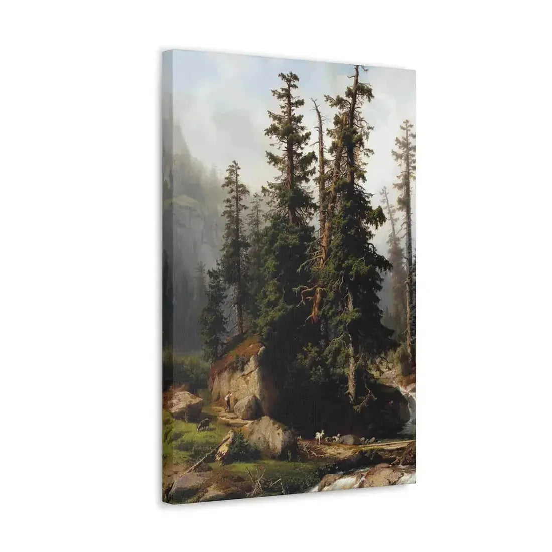 Johann Joseph Jansen (1829-1905) A shepherd and goats in a mountainous landscape 1873 - Canvas Wall Art - The Sticker Space