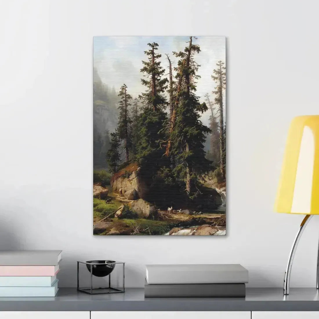 Johann Joseph Jansen (1829-1905) A shepherd and goats in a mountainous landscape 1873 - Canvas Wall Art - The Sticker Space