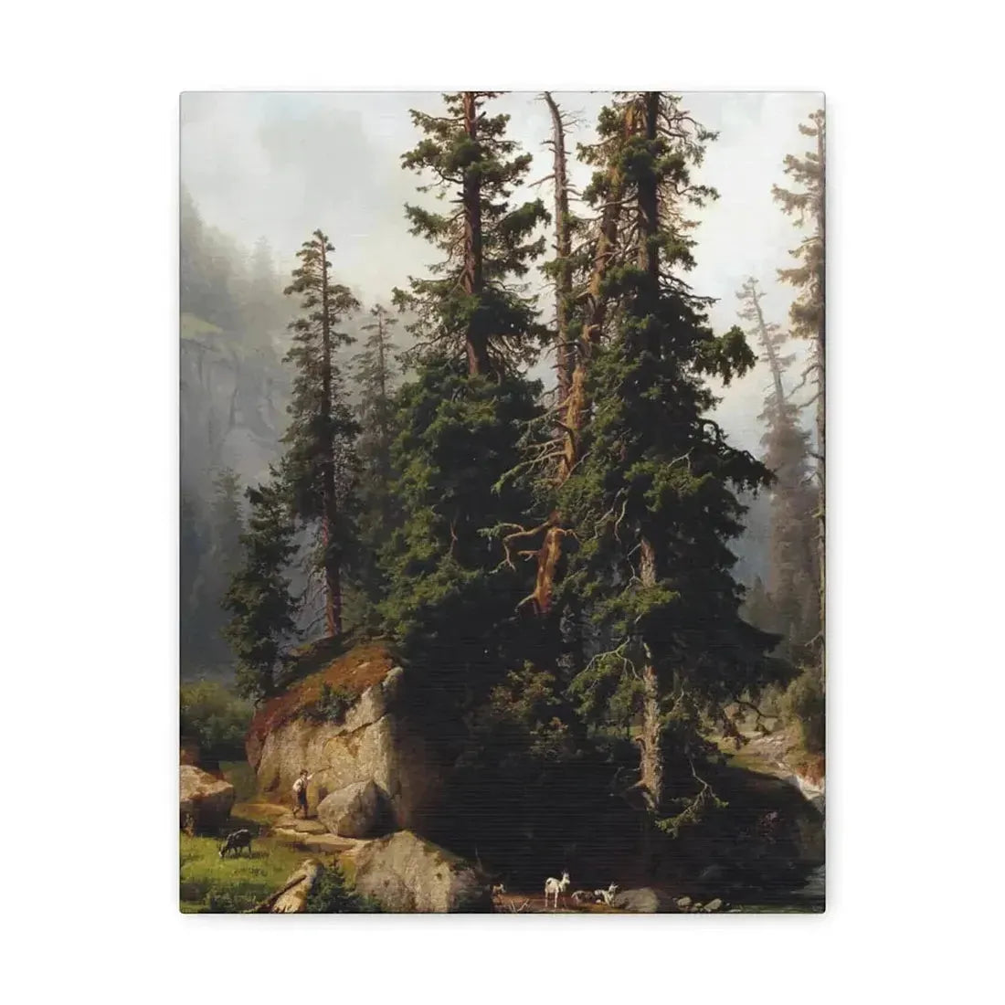 Johann Joseph Jansen (1829-1905) A shepherd and goats in a mountainous landscape 1873 - Canvas Wall Art - The Sticker Space