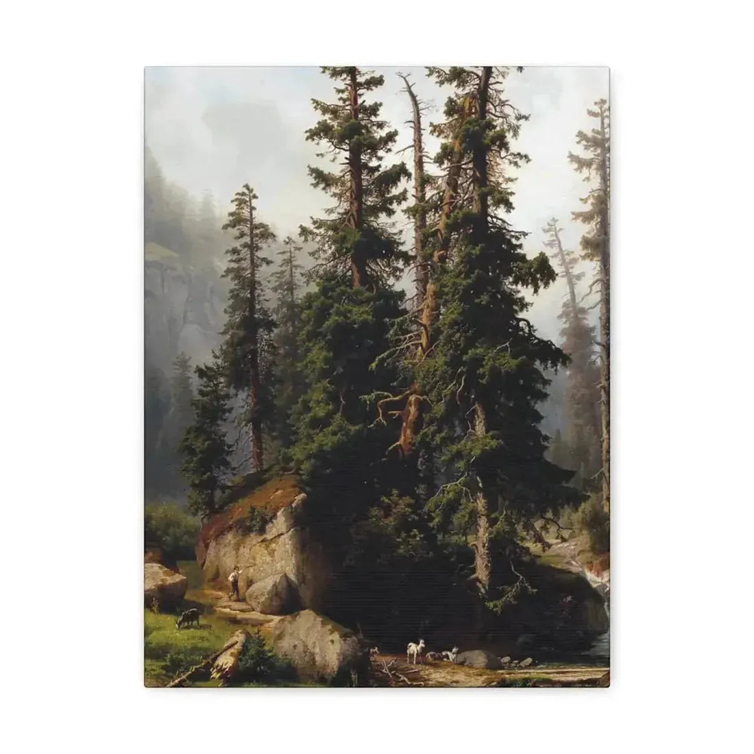 Johann Joseph Jansen (1829-1905) A shepherd and goats in a mountainous landscape 1873 - Canvas Wall Art - The Sticker Space