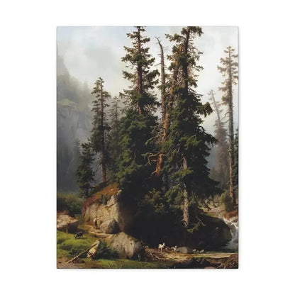 Johann Joseph Jansen (1829-1905) A shepherd and goats in a mountainous landscape 1873 - Canvas Wall Art - The Sticker Space