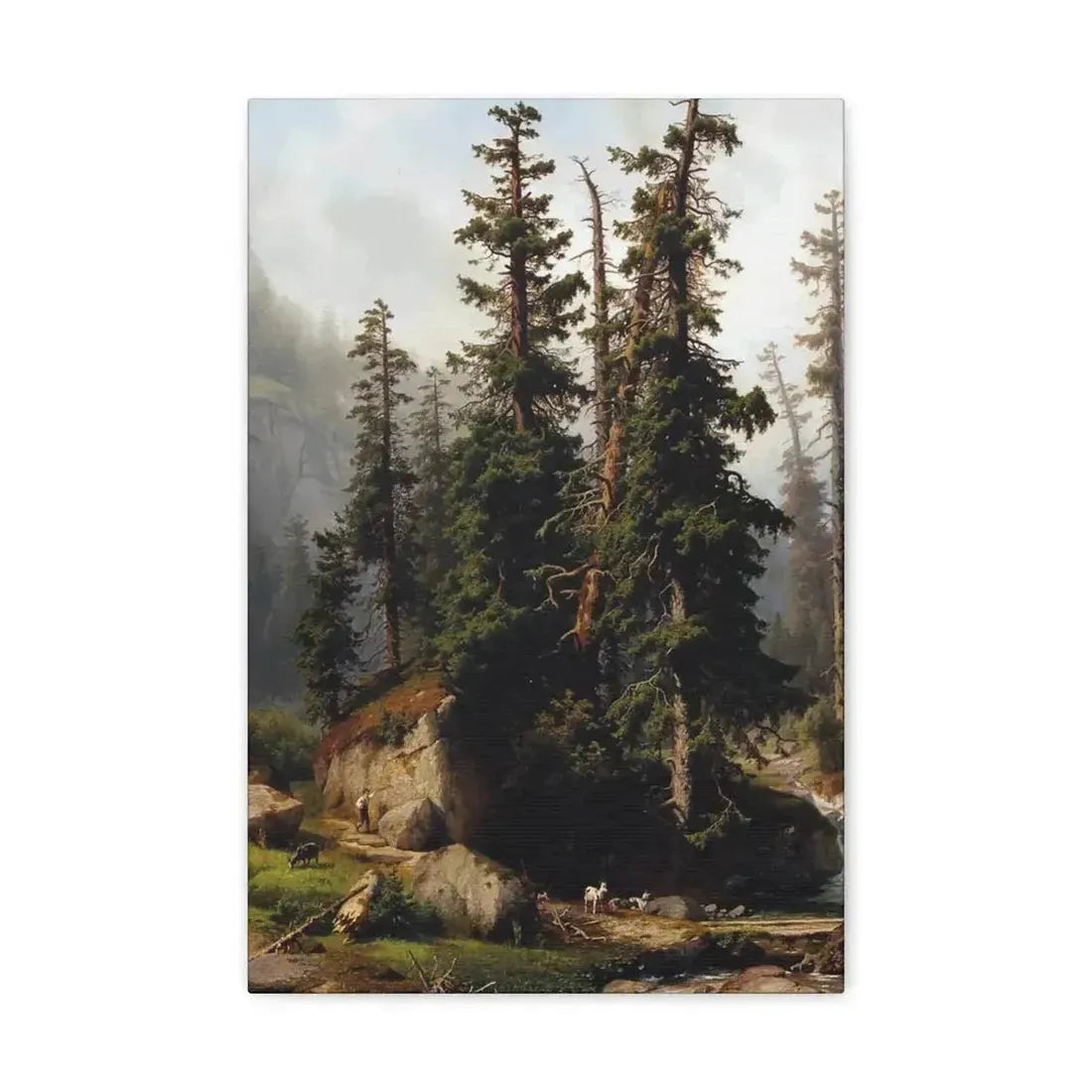 Johann Joseph Jansen (1829-1905) A shepherd and goats in a mountainous landscape 1873 - Canvas Wall Art - The Sticker Space