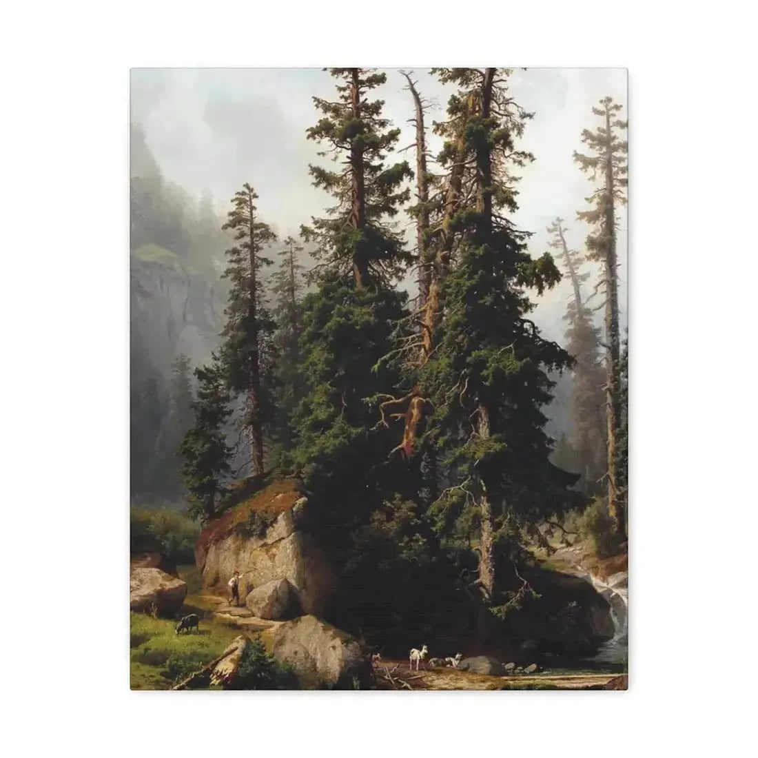 Johann Joseph Jansen (1829-1905) A shepherd and goats in a mountainous landscape 1873 - Canvas Wall Art - The Sticker Space